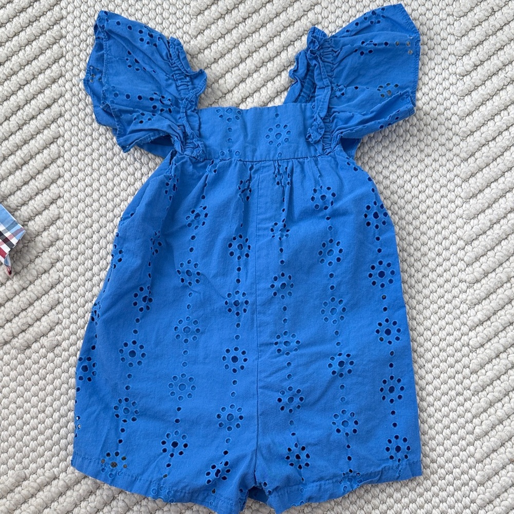 Zara Blue Eyelet Romper Ruffle Sleeve Bubble Shorts Baby 9-12 Months